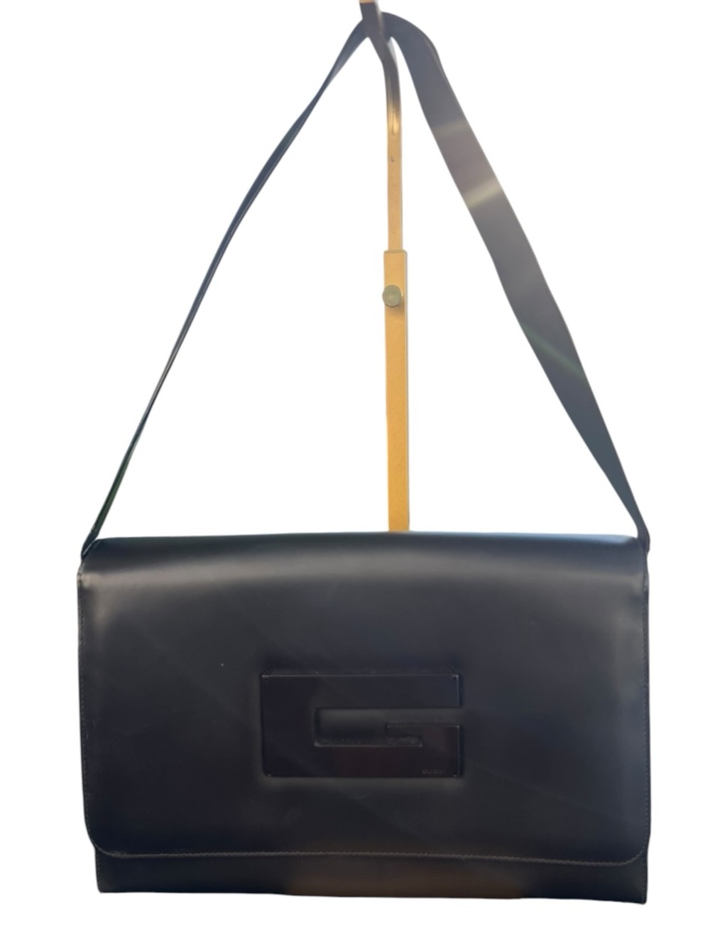 GUCCI Square G Smooth Leather Shoulder Bag Dark Brown Vintage